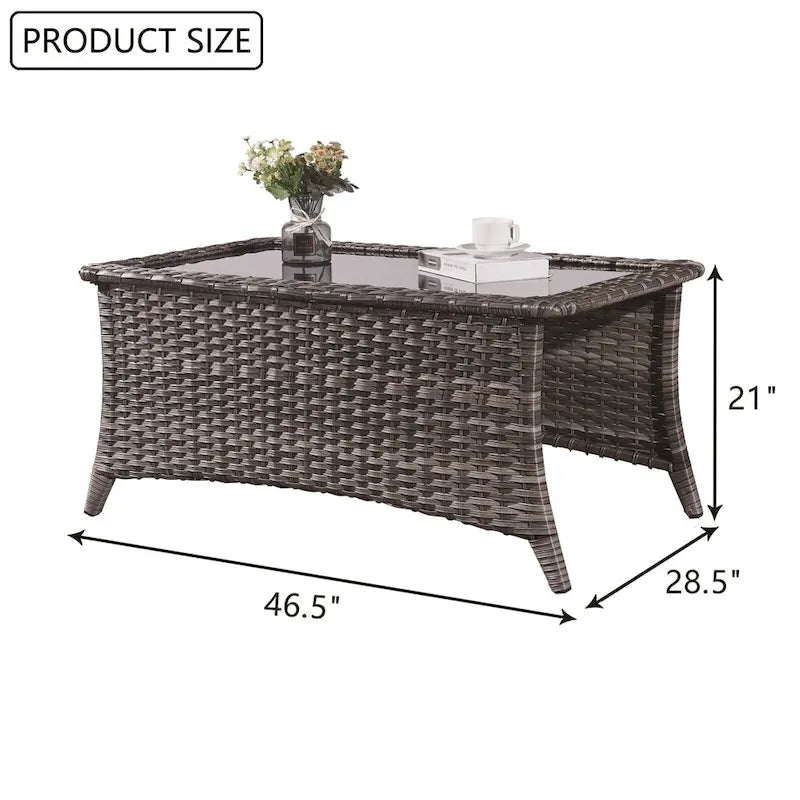 Outdoor Rattan Couchtisch Glastisch Beistelltisch