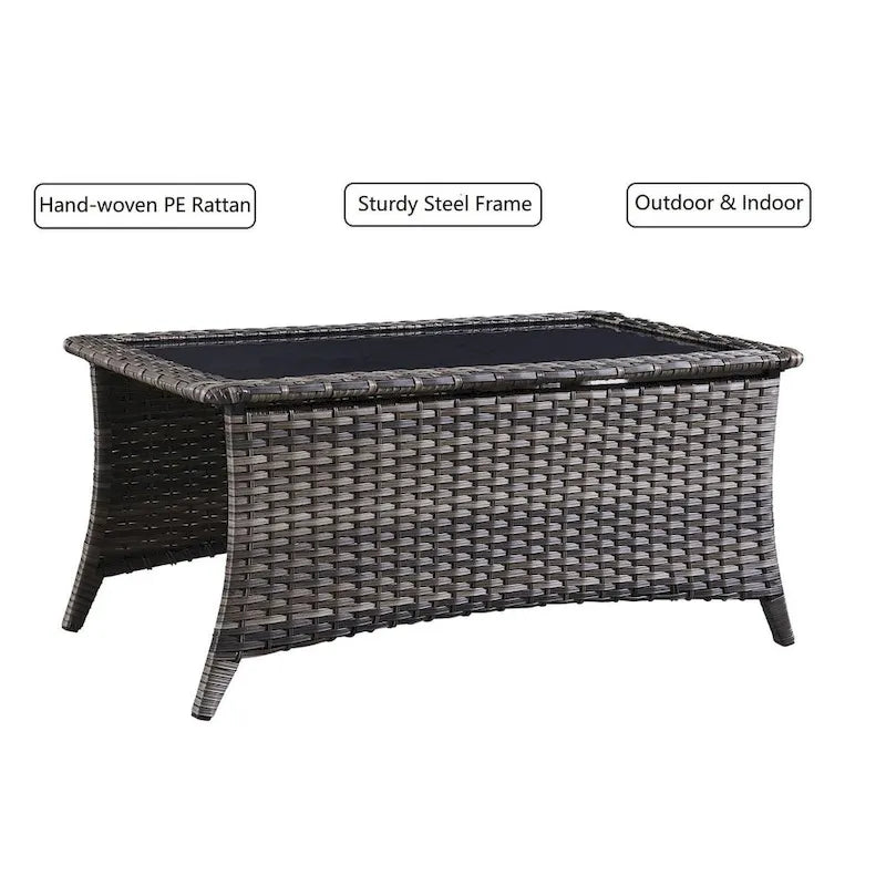 Outdoor Rattan Couchtisch Glastisch Beistelltisch