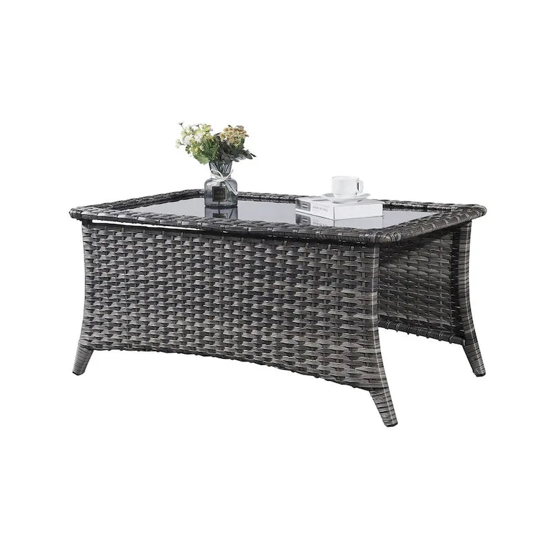 Outdoor Rattan Couchtisch Glastisch Beistelltisch