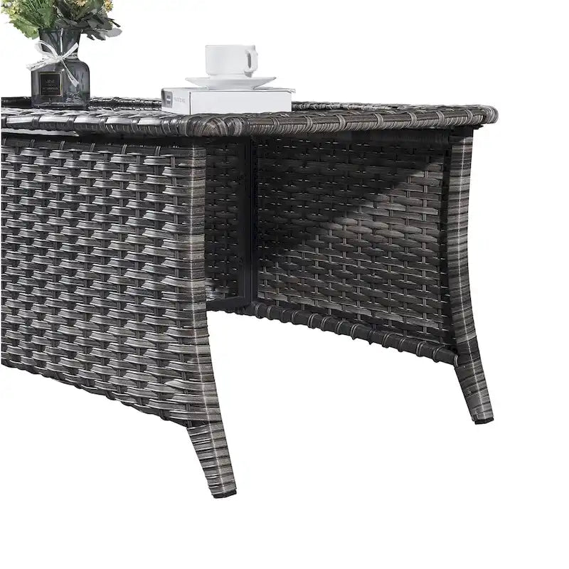 Outdoor Rattan Couchtisch Glastisch Beistelltisch