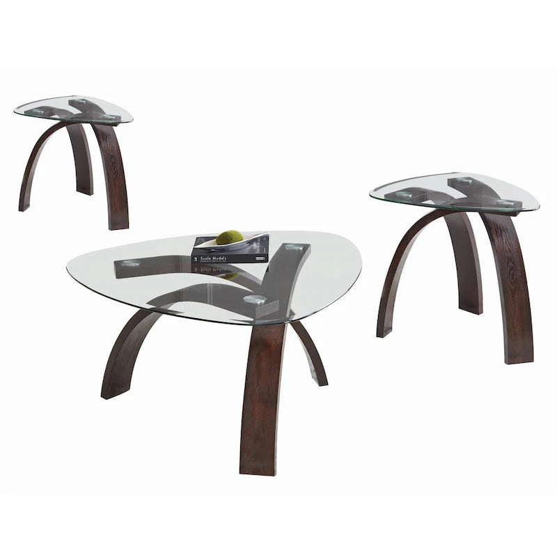 Steve Silver Perrin 3-teiliges Beistelltisch-Set mit Glasplatte