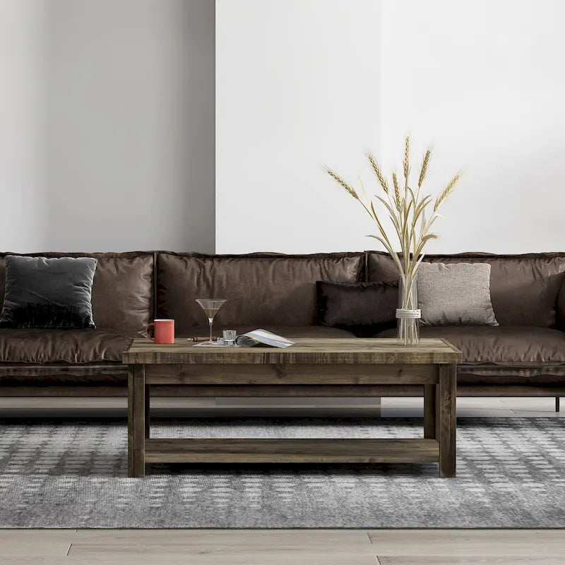 Bridgevine Home Joshua Creek 48 Zoll Couchtisch, kein Aufbau erforderlich, Barnwood-Finish
