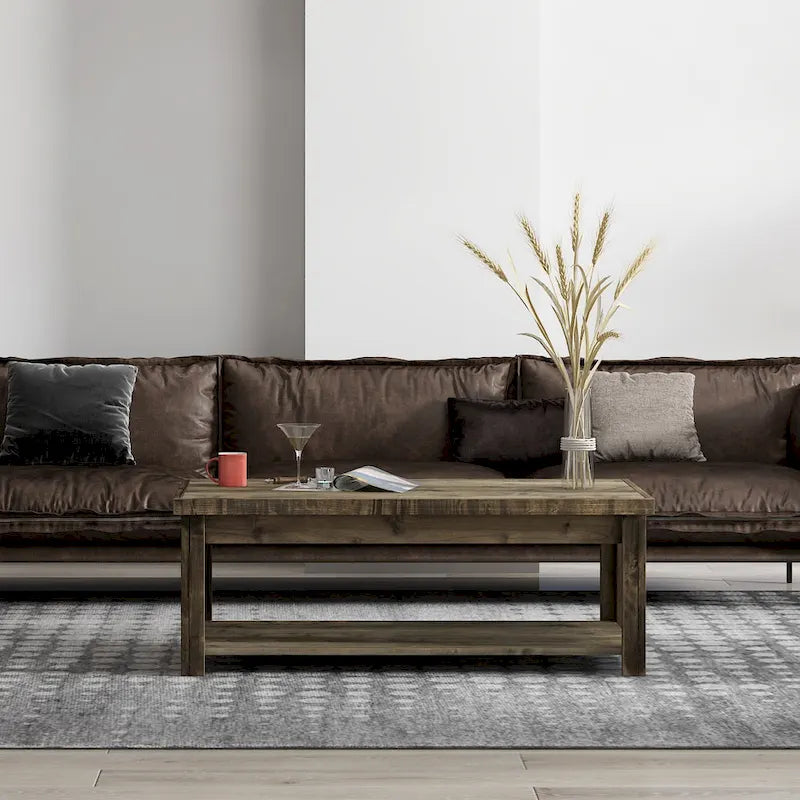 Bridgevine Home Joshua Creek 48 Zoll Couchtisch, kein Aufbau erforderlich, Barnwood-Finish