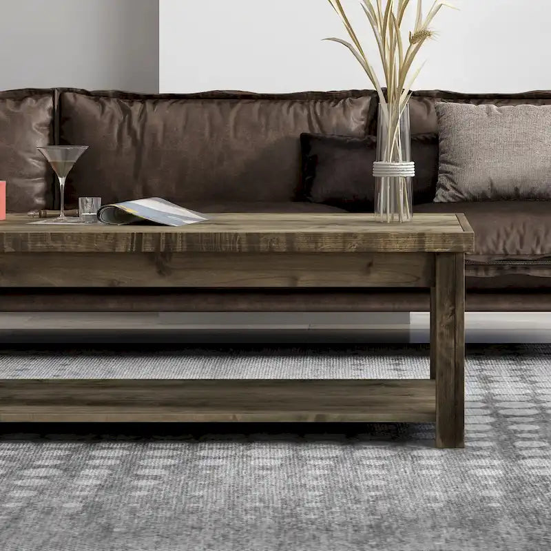 Bridgevine Home Joshua Creek 48 Zoll Couchtisch, kein Aufbau erforderlich, Barnwood-Finish