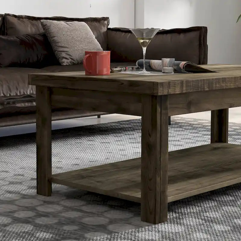 Bridgevine Home Joshua Creek 48 Zoll Couchtisch, kein Aufbau erforderlich, Barnwood-Finish