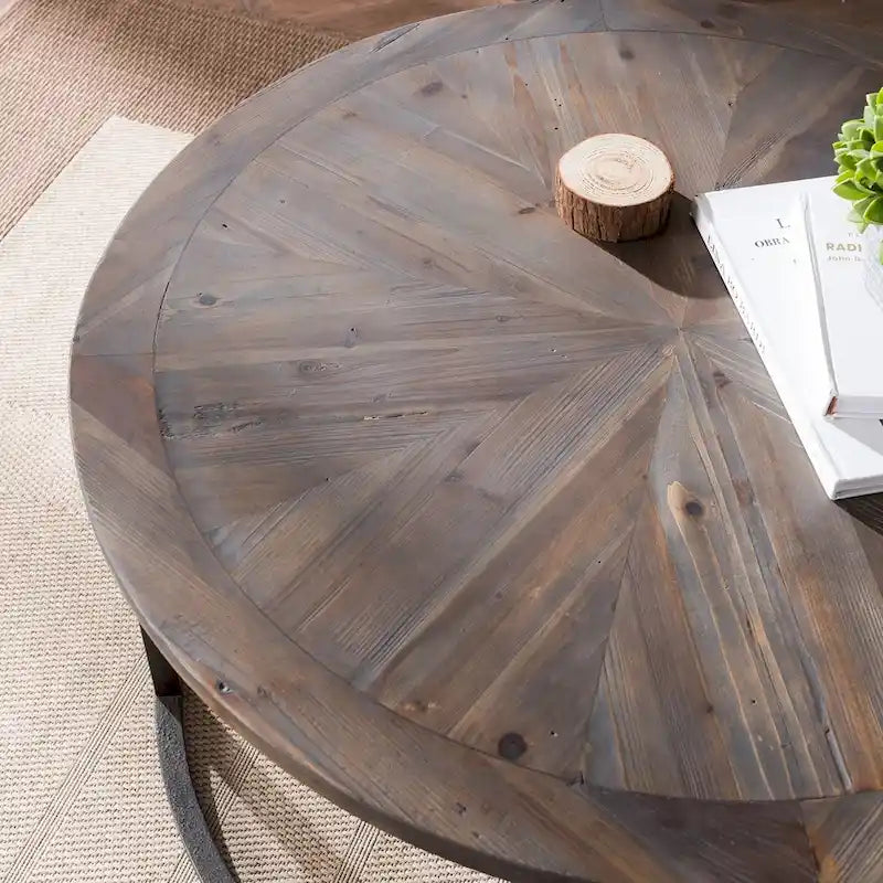 SEI Furniture Darren Moderner rustikaler Couchtisch aus recyceltem Holz, rund