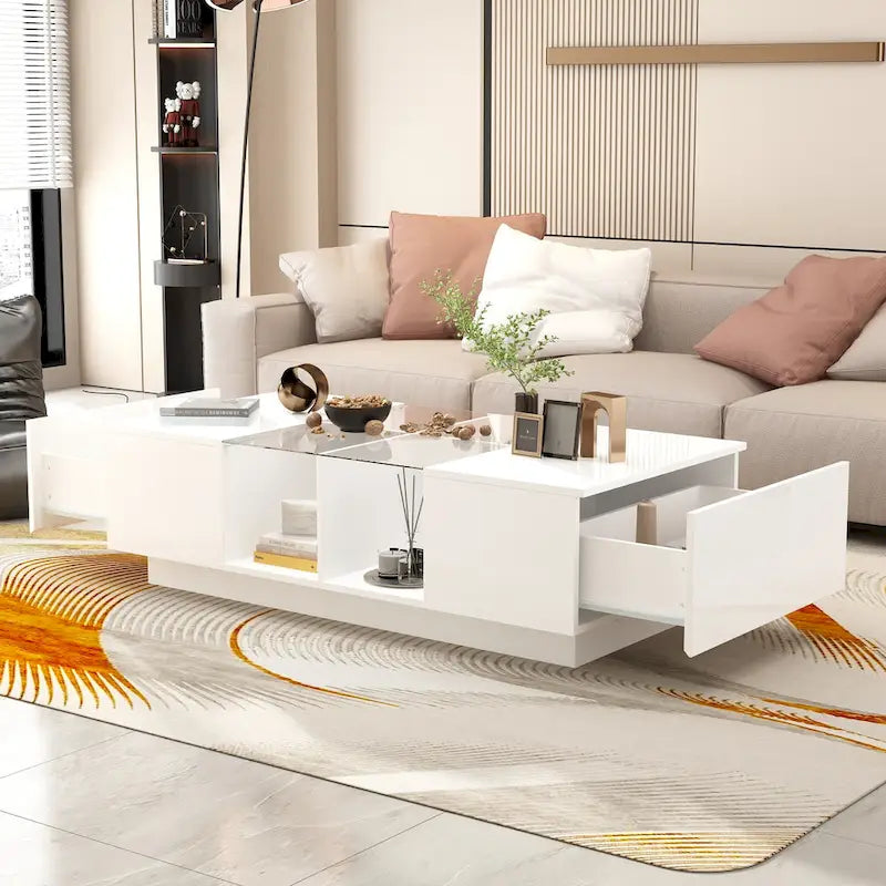 Couchtisch Ablage Hochglanz Couchtische LED Beleuchtung Cocktail - 47.4W