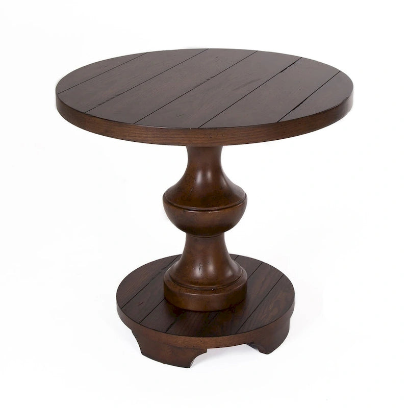 Sedona Kona Brown runder Beistelltisch, schwere Eichenholzplatte