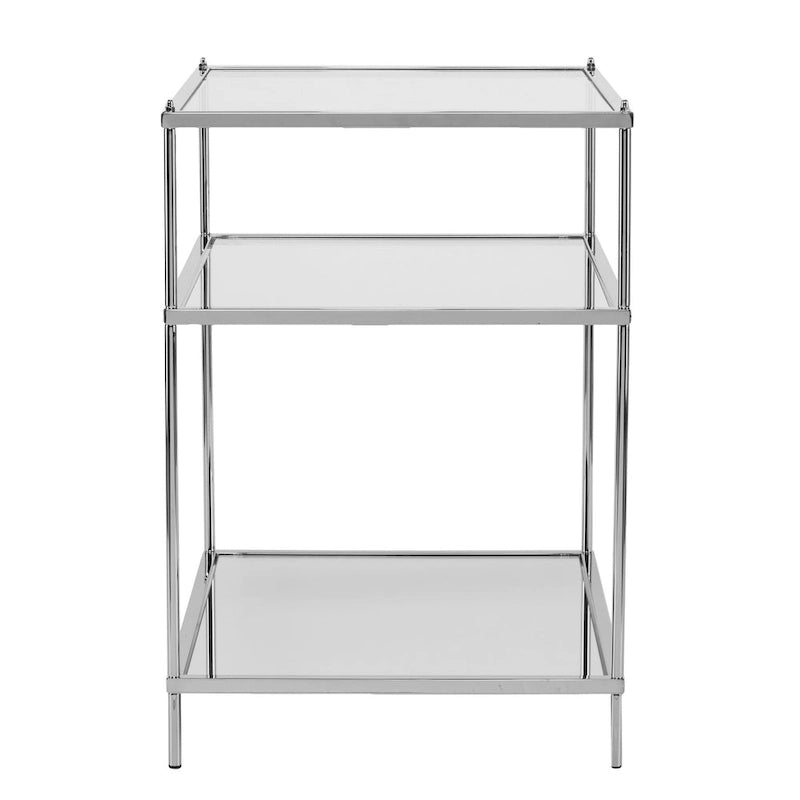 HomeRoots 27 Silber verspiegelter Glas- und Eisen-Beistelltisch mit Ablage – 22x18x26,75