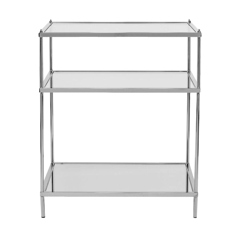HomeRoots 27 Silber verspiegelter Glas- und Eisen-Beistelltisch mit Ablage – 22x18x26,75