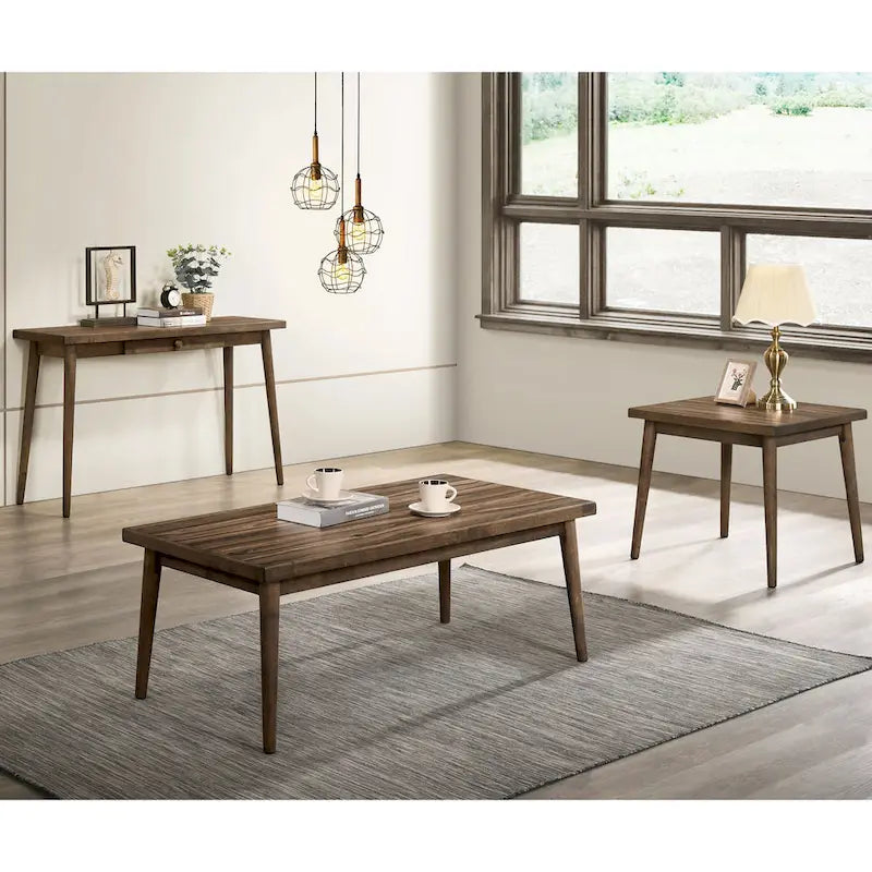 Furniture of America Abi Beistelltisch, 61 cm, aus Massivholz, Walnuss, im Mid-Century-Stil