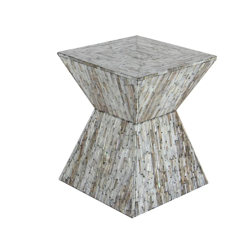 Handgefertigter Beistelltisch in Sanduhrform aus Perlmutt – Grau oder Beige – Roche River Decor