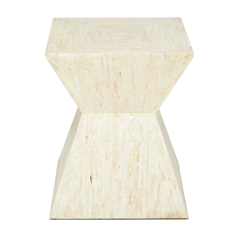 Handgefertigter Beistelltisch in Sanduhrform aus Perlmutt – Grau oder Beige – Roche River Decor