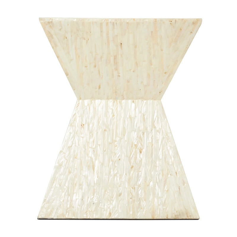 Handgefertigter Beistelltisch in Sanduhrform aus Perlmutt – Grau oder Beige – Roche River Decor