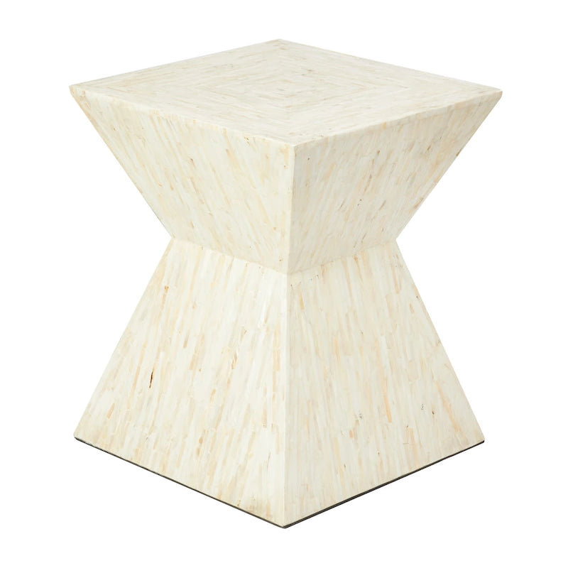Handgefertigter Beistelltisch in Sanduhrform aus Perlmutt – Grau oder Beige – Roche River Decor