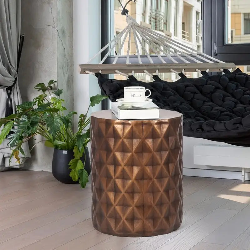 Adeco Moderner runder Beistelltisch/Hocker für den Außenbereich/Terrasse