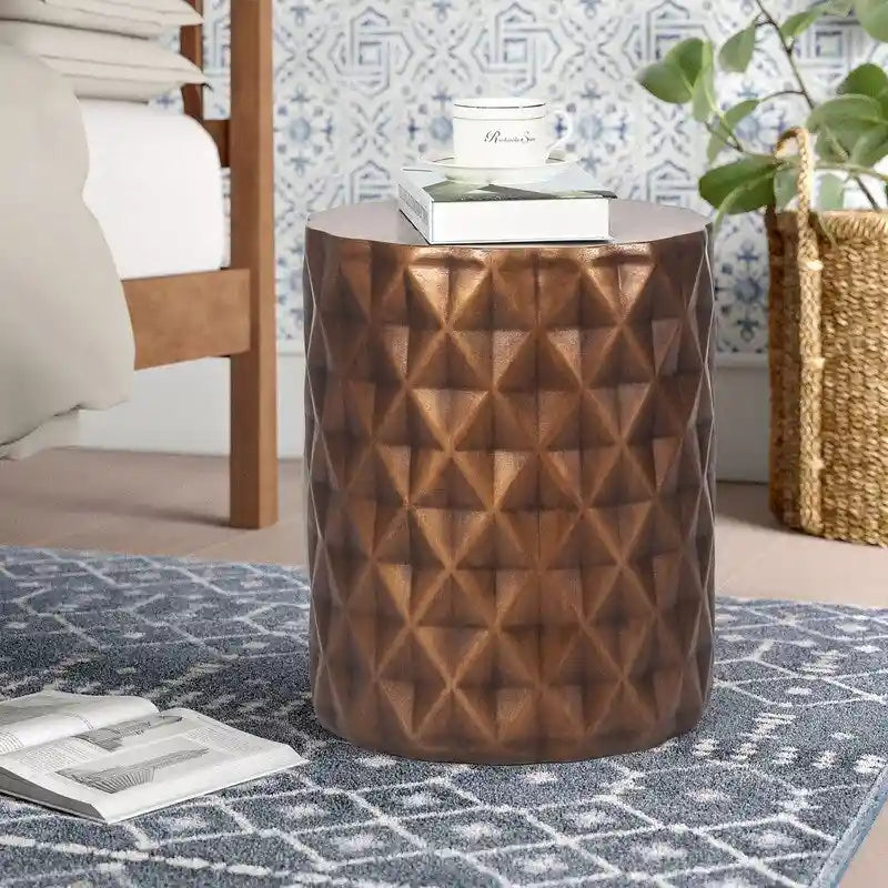 Adeco Moderner runder Beistelltisch/Hocker für den Außenbereich/Terrasse