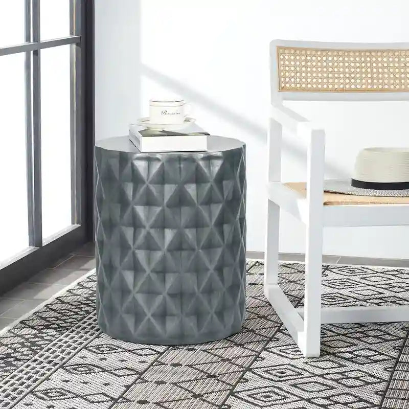 Adeco Moderner runder Beistelltisch/Hocker für den Außenbereich/Terrasse