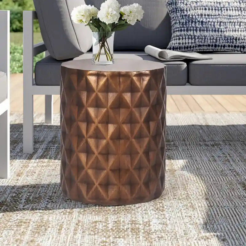 Adeco Moderner runder Beistelltisch/Hocker für den Außenbereich/Terrasse