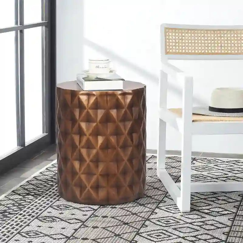 Adeco Moderner runder Beistelltisch/Hocker für den Außenbereich/Terrasse