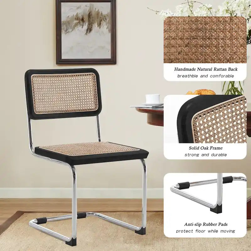 Esszimmerstühle 2er-Set, gepolsterte Küchenstühle aus Naturrattan, armlose Akzentstühle Beistellstühle