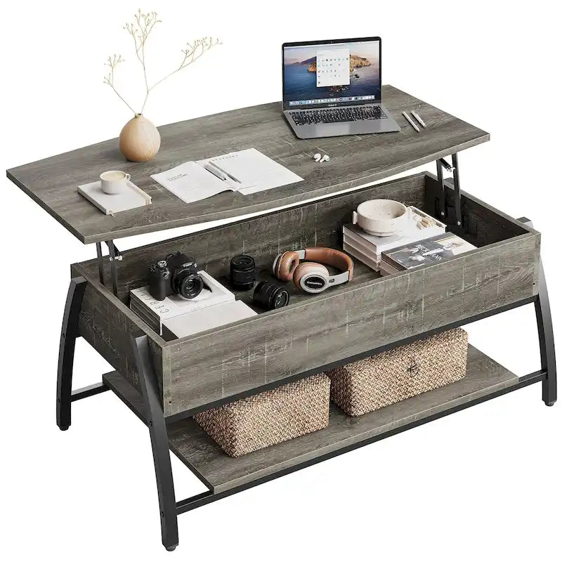Couchtisch mit Hebeplatte, ovaler Holztisch mit versteckten Ablagefächern – 105,4 cm