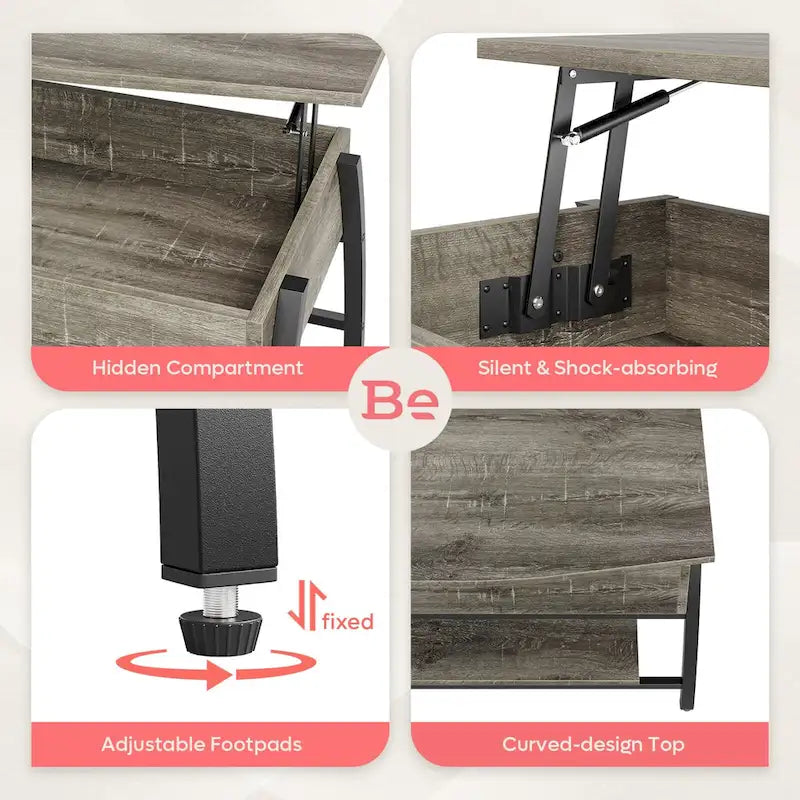 Couchtisch mit Hebeplatte, ovaler Holztisch mit versteckten Ablagefächern – 105,4 cm