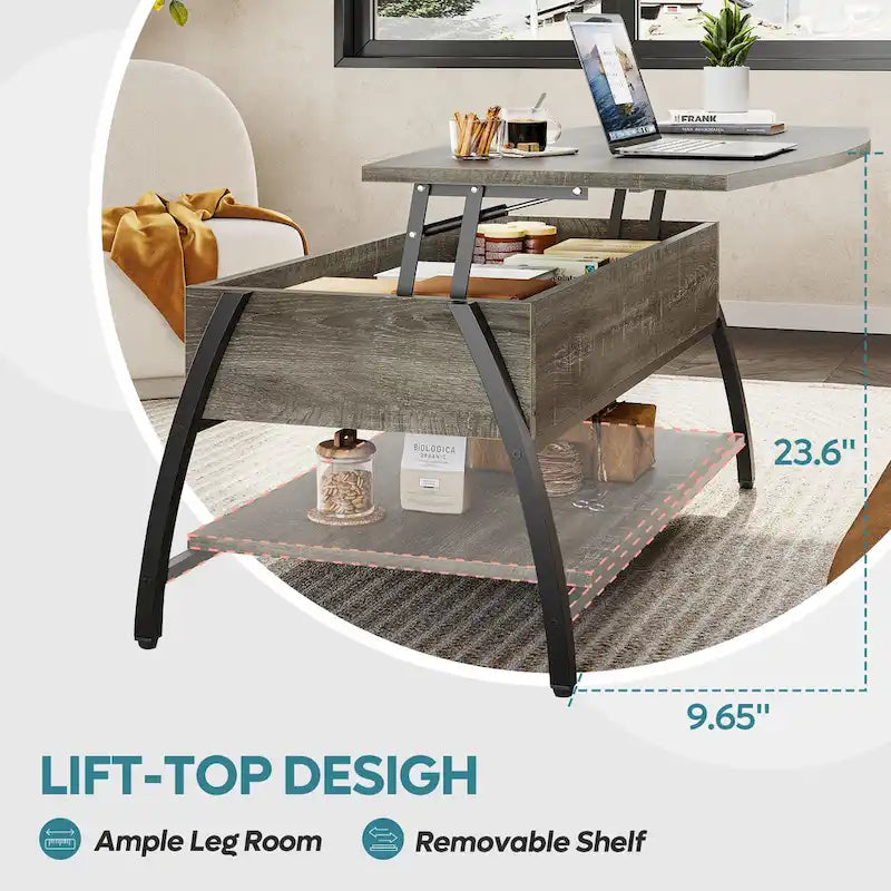 Couchtisch mit Hebeplatte, ovaler Holztisch mit versteckten Ablagefächern – 105,4 cm