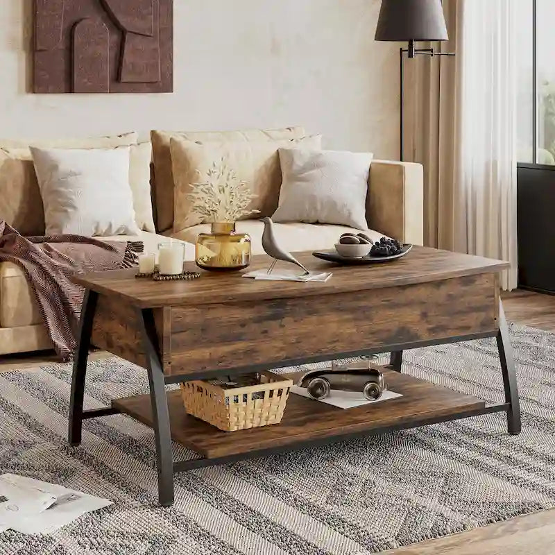 Couchtisch mit Hebeplatte, ovaler Holztisch mit versteckten Ablagefächern – 105,4 cm