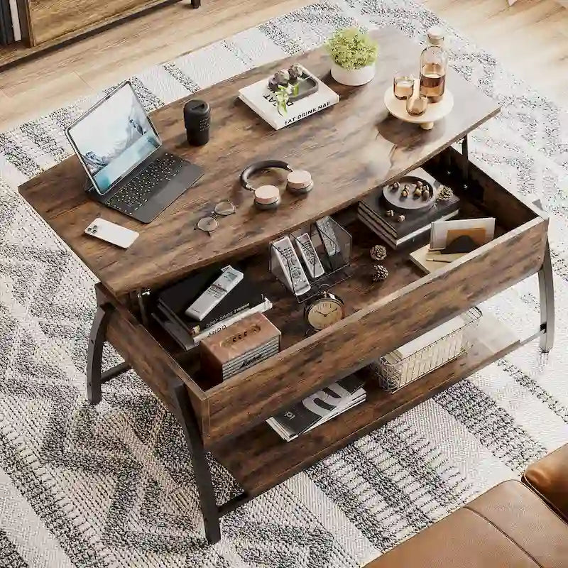 Couchtisch mit Hebeplatte, ovaler Holztisch mit versteckten Ablagefächern – 105,4 cm