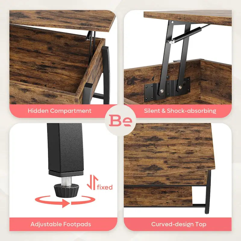 Couchtisch mit Hebeplatte, ovaler Holztisch mit versteckten Ablagefächern – 105,4 cm