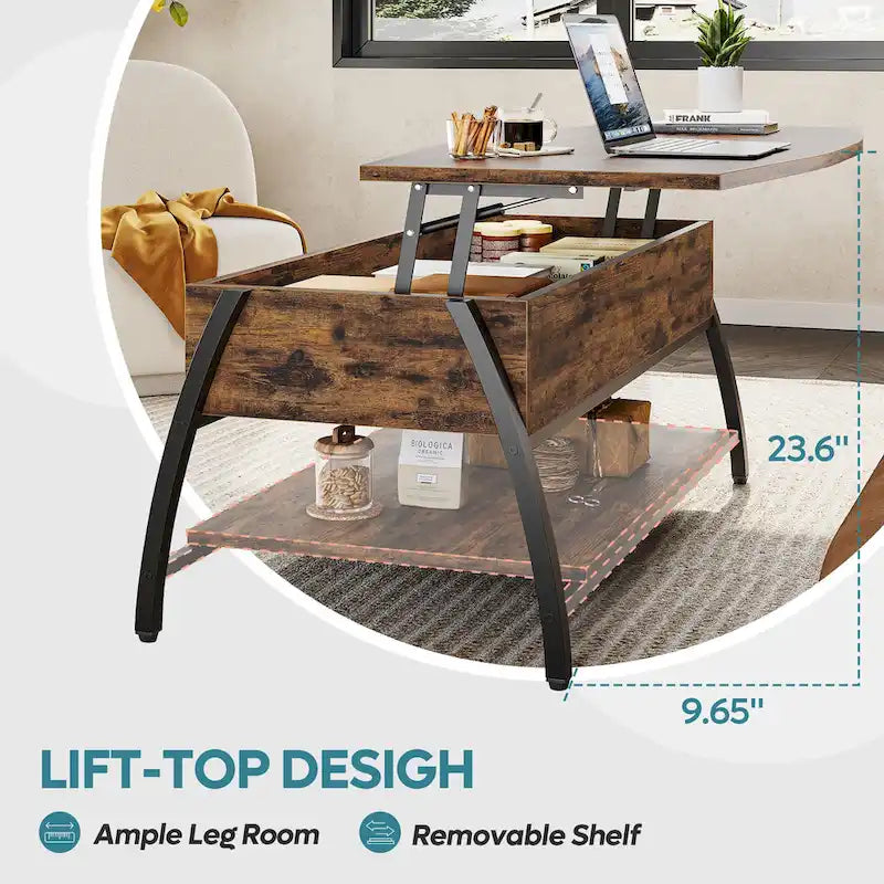 Couchtisch mit Hebeplatte, ovaler Holztisch mit versteckten Ablagefächern – 105,4 cm