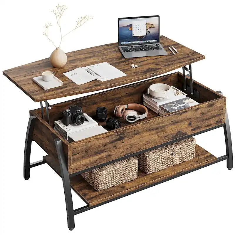 Couchtisch mit Hebeplatte, ovaler Holztisch mit versteckten Ablagefächern – 105,4 cm