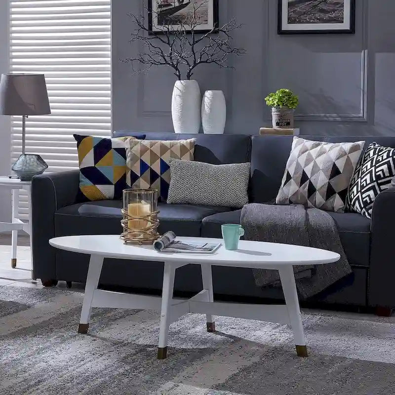 SEI Furniture Rhoda ovaler Couchtisch im Mid-Century-Modern-Stil aus Holz