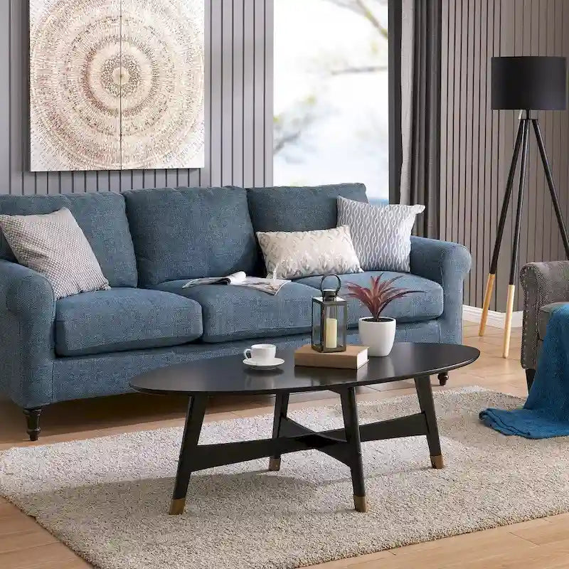 SEI Furniture Rhoda ovaler Couchtisch im Mid-Century-Modern-Stil aus Holz