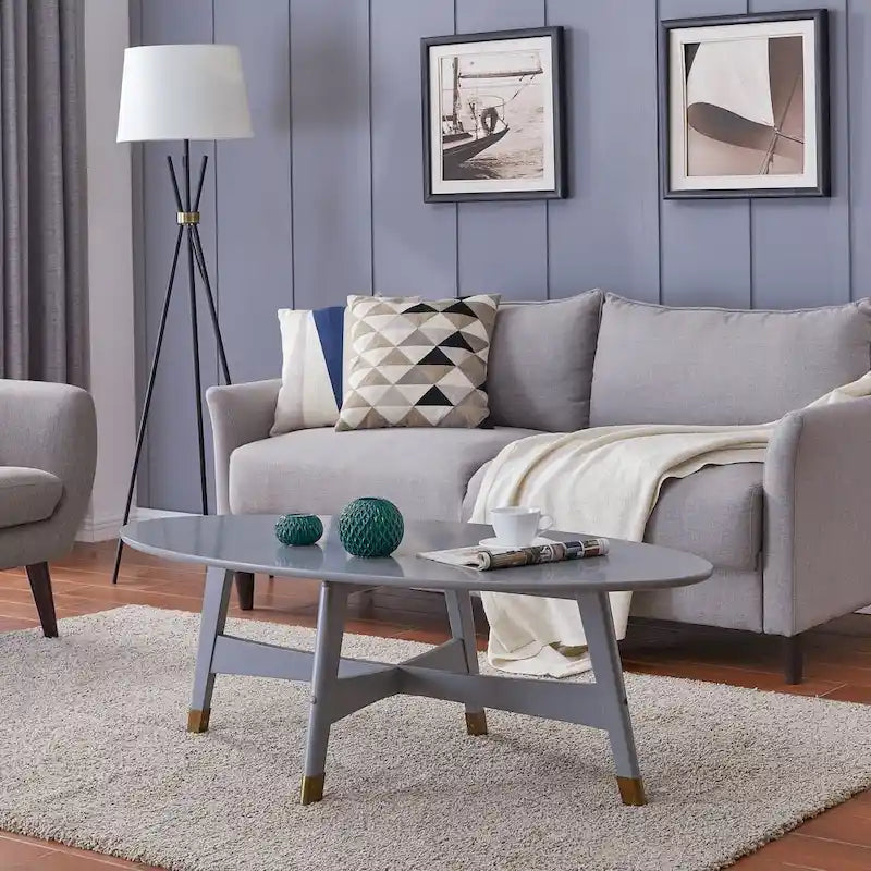SEI Furniture Rhoda ovaler Couchtisch im Mid-Century-Modern-Stil aus Holz
