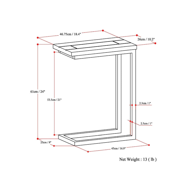 WYNDENHALL Rhonda Beistelltisch, 45,7 cm breit, massives Metall, Industrie-Design, C-Form – 45,7 B x 25,4 T x 61 H cm