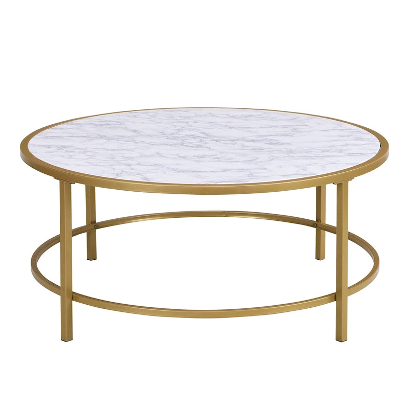 Carolina Living Verazano Couchtisch mit Kunstmarmorplatte, rund, 91 cm – Gold