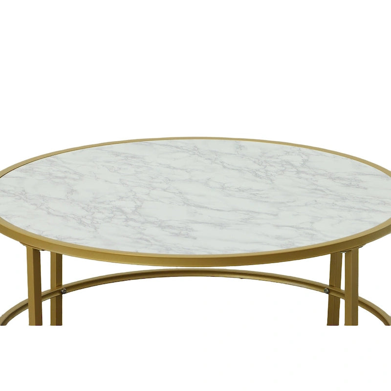 Carolina Living Verazano Couchtisch mit Kunstmarmorplatte, rund, 91 cm – Gold