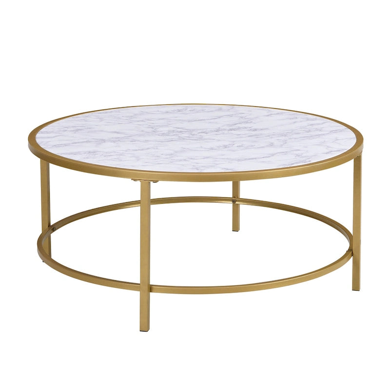 Carolina Living Verazano Couchtisch mit Kunstmarmorplatte, rund, 91 cm – Gold