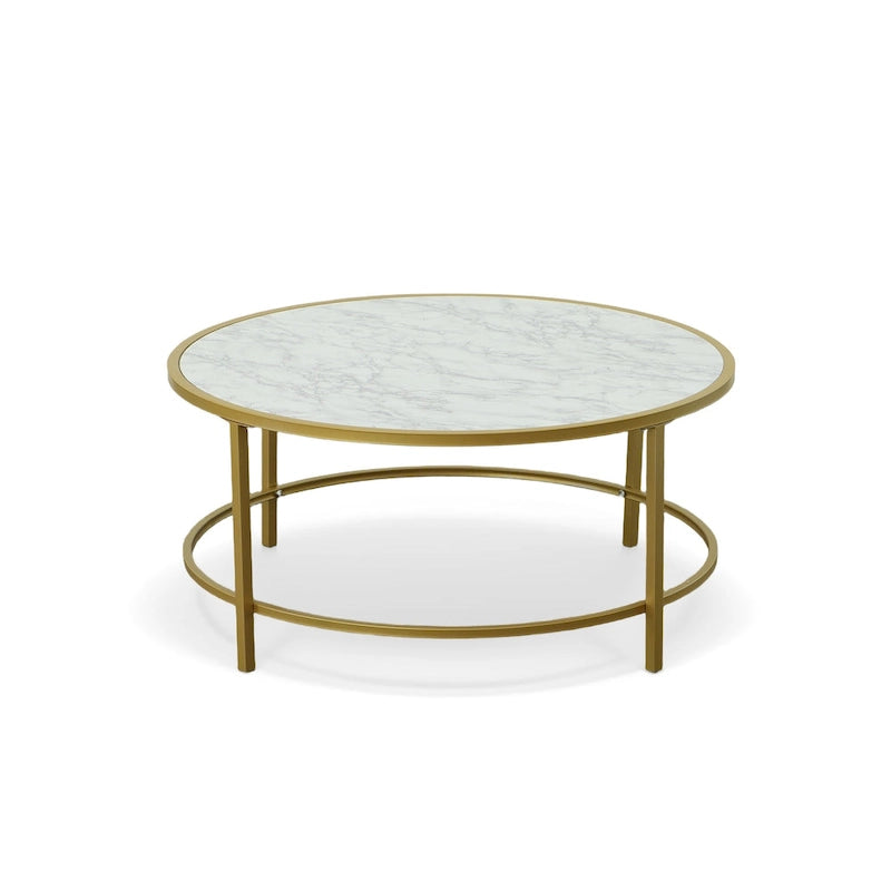 Carolina Living Verazano Couchtisch mit Kunstmarmorplatte, rund, 91 cm – Gold