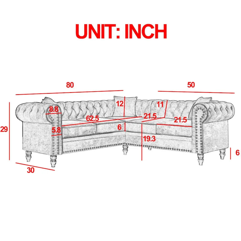 L-förmiges Sofa mit tief gehefteten Details und geschwungenen Armlehnen.
