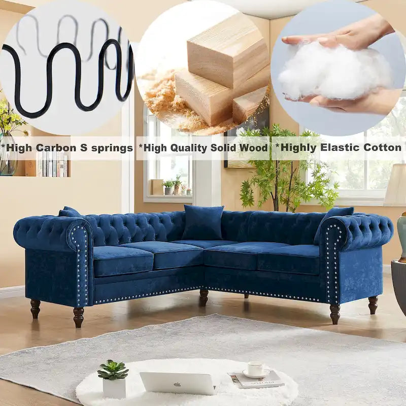L-förmiges Sofa mit tief gehefteten Details und geschwungenen Armlehnen.