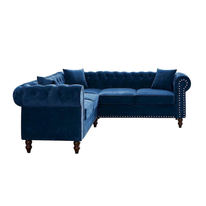 L-förmiges Sofa mit tief gehefteten Details und geschwungenen Armlehnen.