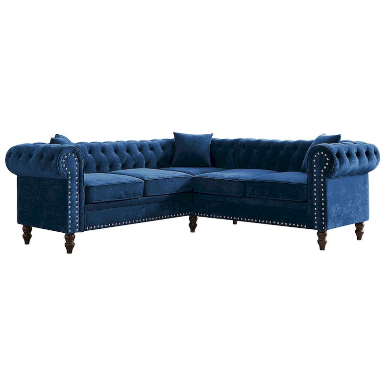 L-förmiges Sofa mit tief gehefteten Details und geschwungenen Armlehnen.