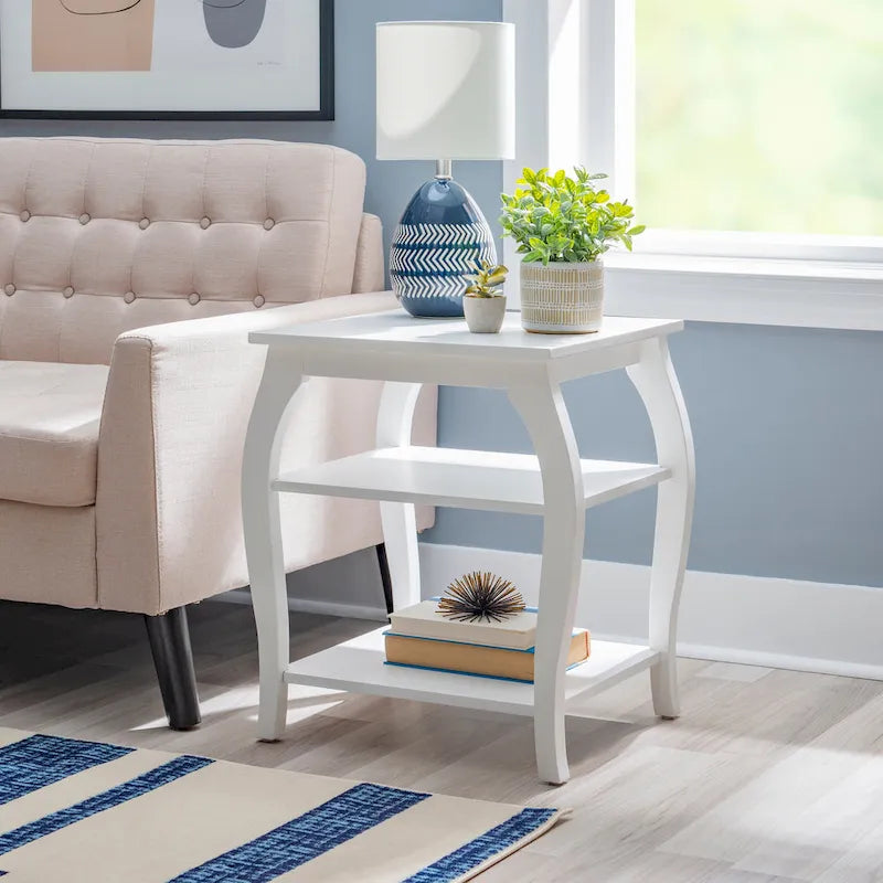 Ingrid Wood Farmhouse Beistelltisch mit 2 Ablagen