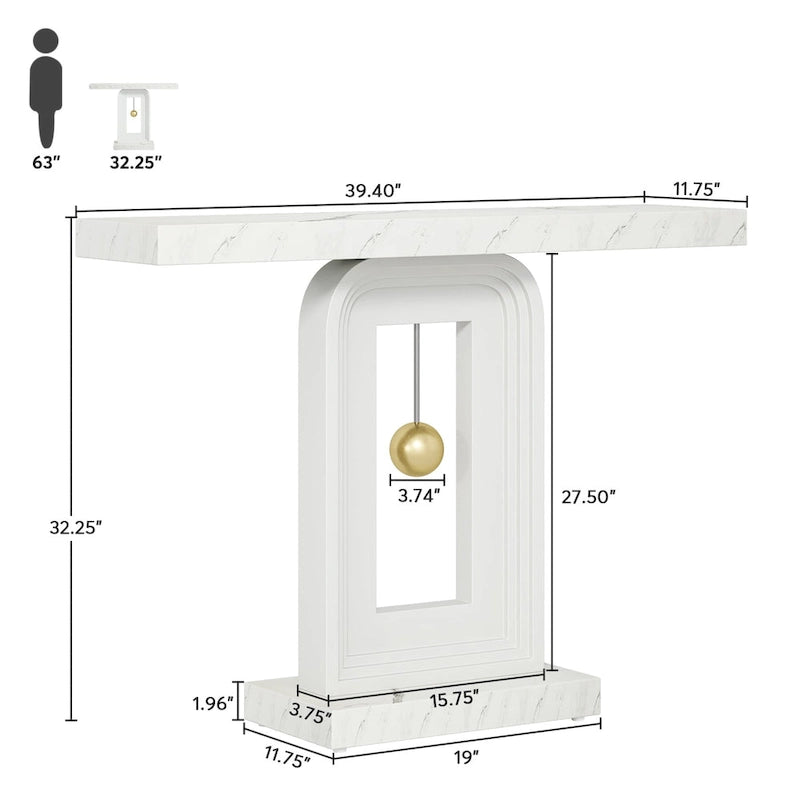 Moderner Konsolentisch mit geometrischem Unterbau, 100 cm schmaler Sofatisch mit Golddekor für Wohnzimmer, Flur, Diele, Eingangsbereich
