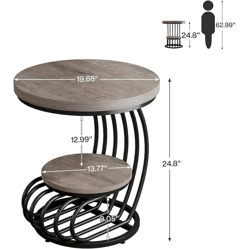 Runder Beistelltisch, 2-stöckiger Sofatisch für Wohnzimmer Schlafzimmer