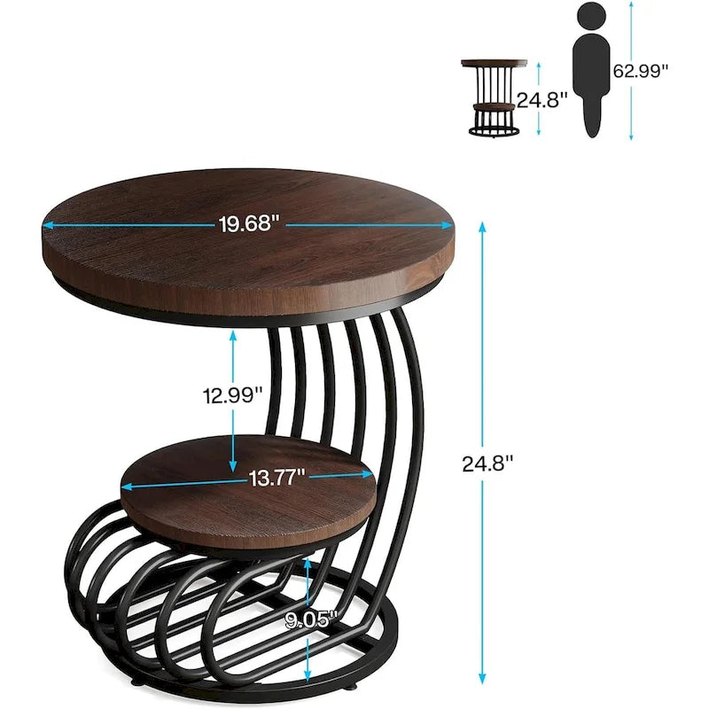 Runder Beistelltisch, 2-stöckiger Sofatisch für Wohnzimmer Schlafzimmer