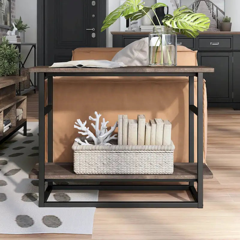 DH BASIC Urban Oak 32 Zoll langer Beistelltisch mit unterem Regal von Denhour